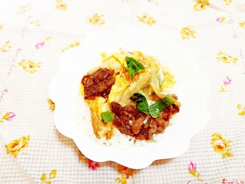 肉野菜炒めリメイク♪卵とじどんぶり